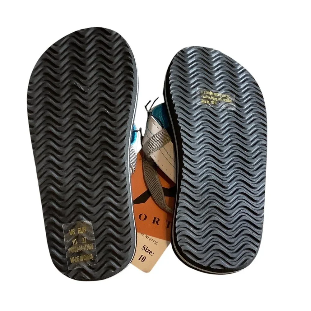 Norty‎ Kids Shark Print Flip Flops Size 10 Blue & Gray Rubber Sandals